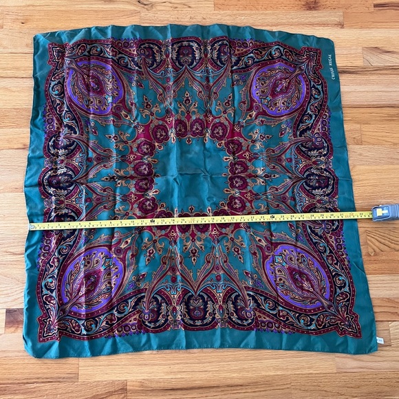 Multicolored dark green silk scarf - Picture 4 of 9